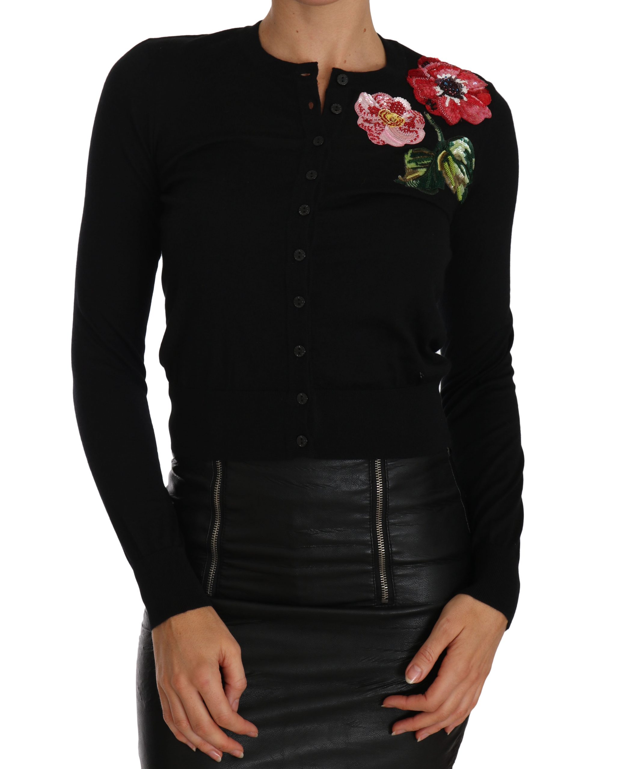 Dolce & Gabbana Women's Floral Embroidered Cardigan Black TSH2301 - IT40|S