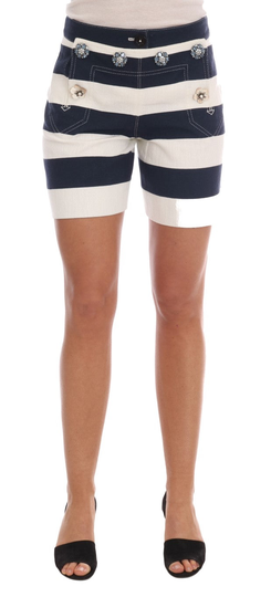 White Blue Striped Crystal Shorts - IT36 | XS