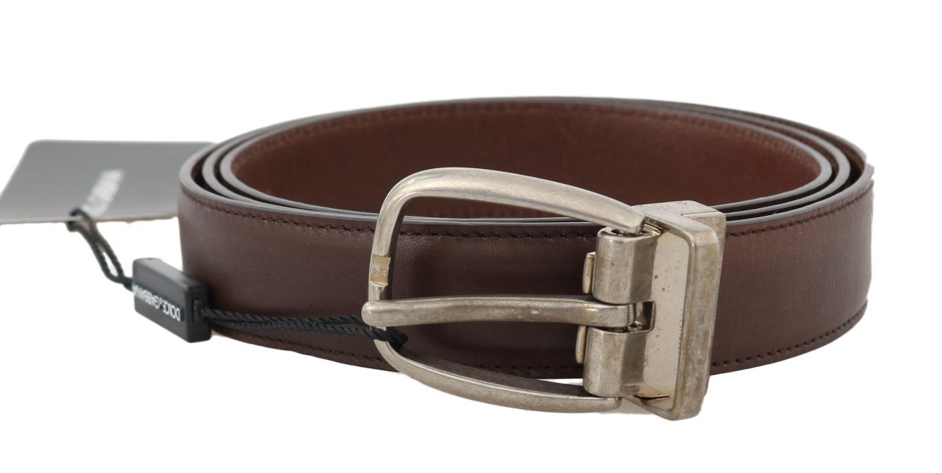Dolce & Gabbana Men's Leather Oval Buckle Belt Brown BEL50065 - 100 cm / 40 Inches