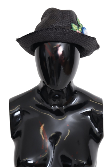 Dolce & Gabbana Women's Floral Patch Fedora Capello Hat Black HAT9193-59 - 59 cm|L