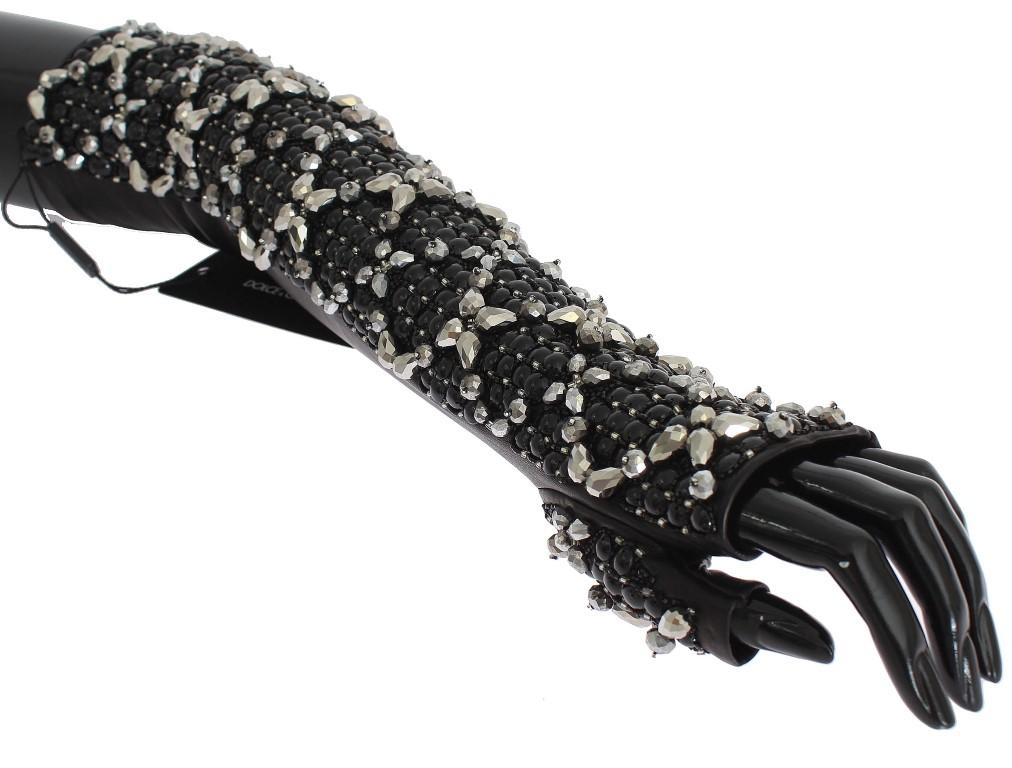 Dolce & Gabbana Women's Leather Clear Crystal Gloves Brown LB113 - 7.5|S