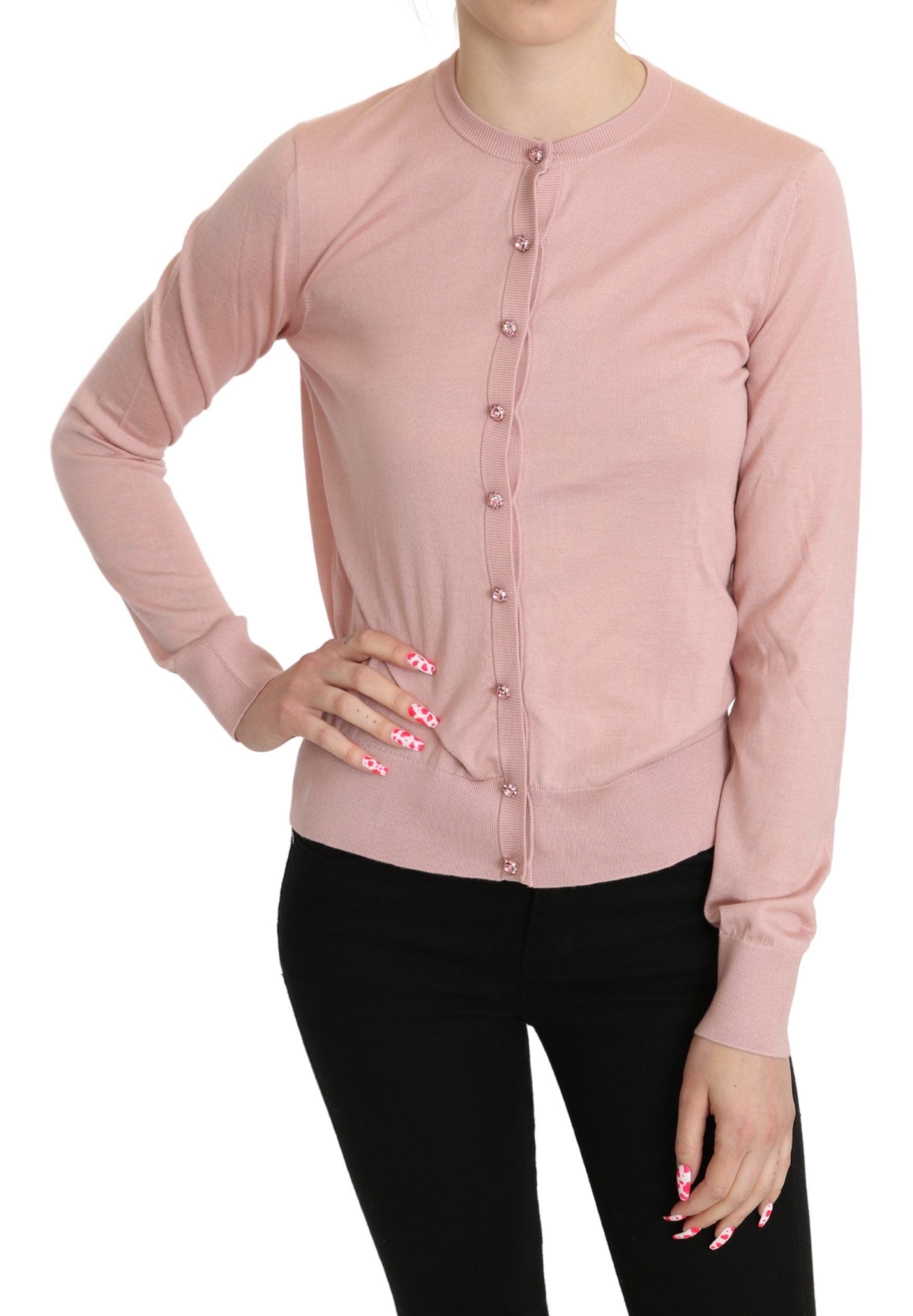 Dolce & Gabbana Women's Cashmere Silk Crystal Cardigan Pink TSH5248 - IT42|M