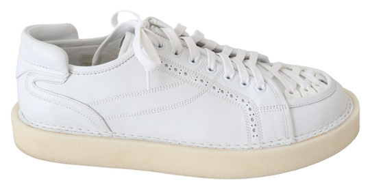 White Woven Leather Low Top Sneakers Shoes - EU43.5/US10.5