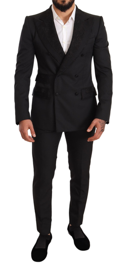 Black Brocade 2 Piece Set Polyester Suit - IT48 | M