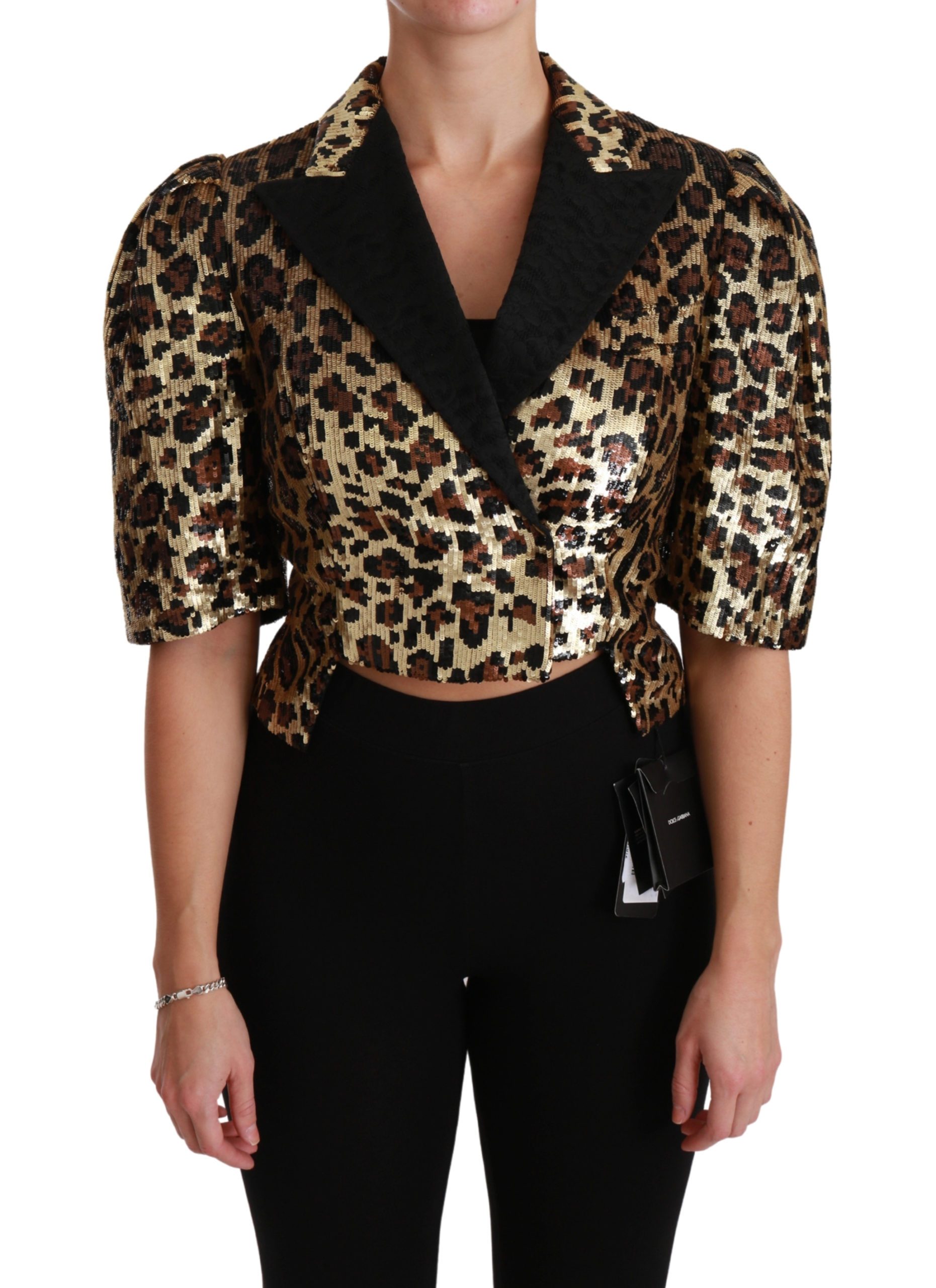 Dolce & Gabbana Women's Leopard Sequined Jacket Yellow JKT2564 - IT36 | XS