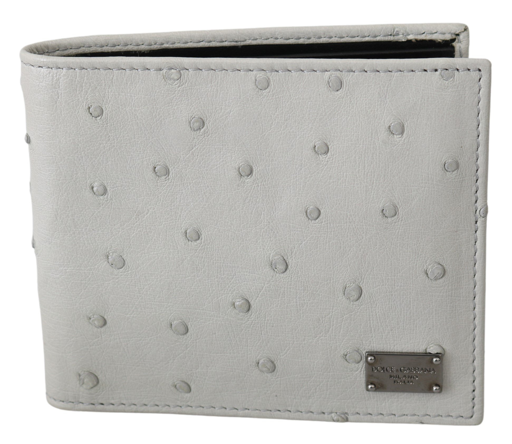 Dolce & Gabbana Men's Ostrich Leather Bifold Card Bill Slot Wallet White VAS9689