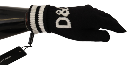 Black White D&G Logo Cashmere Knitted Gloves - 7 | S