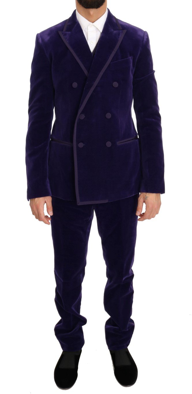 Dolce & Gabbana Men's Velvet Slim Fit Double Breasted Suit Purple KOS1056 - IT48 | M