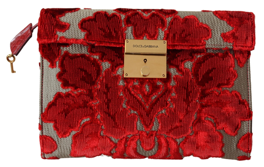 Red Gray Jacquard Velvet Womens Briefcase Document Bag