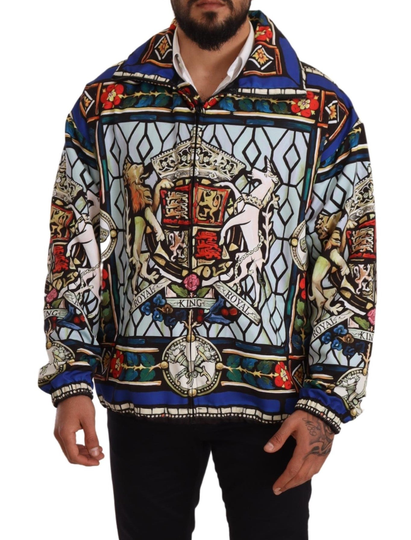 Multicolor Heraldic Motive Mens Zipper Windbreaker Jacket - XS