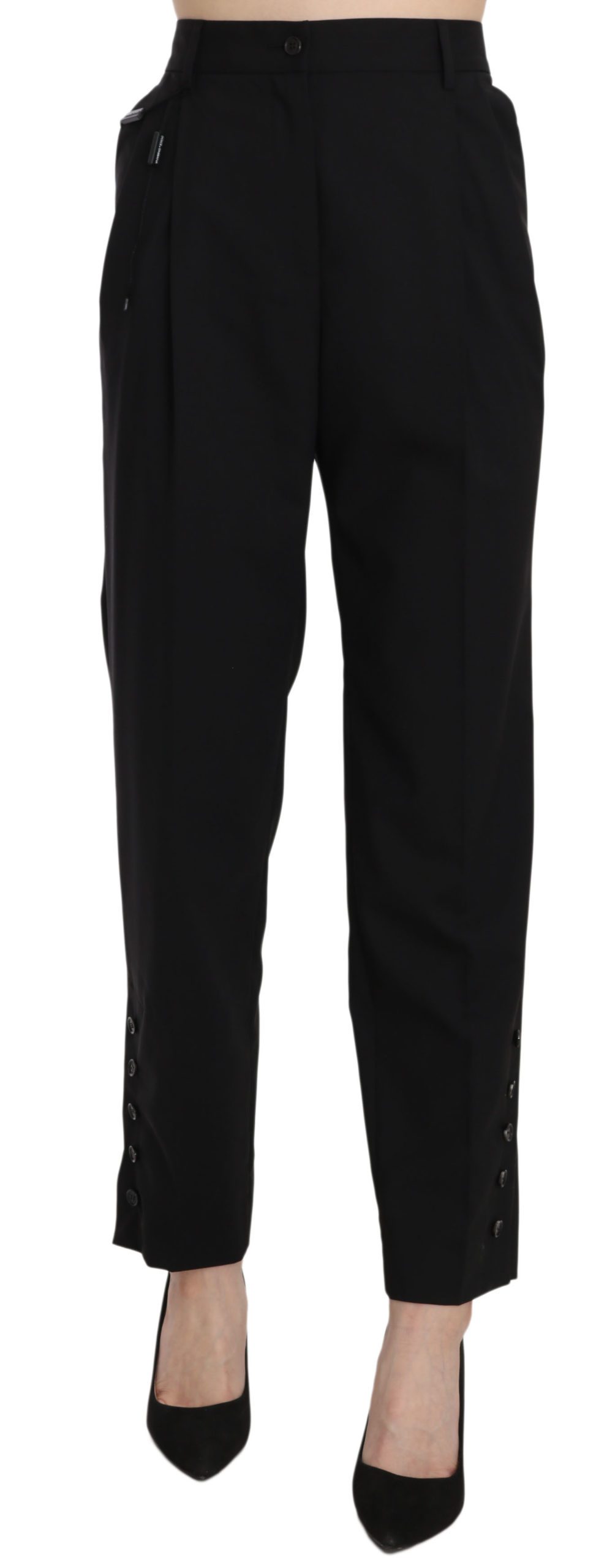 Dolce & Gabbana Women's Wool Stretch High Waist Pleated Trouser Black PAN61334 - IT42|M