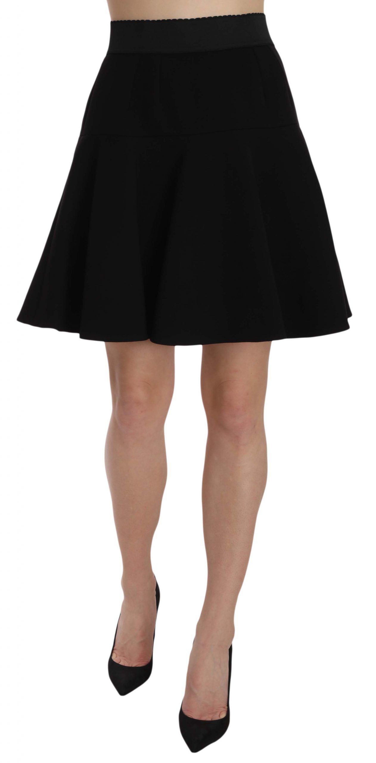 Dolce & Gabbana Women's Solid A-line Fluted Waist Skirt Black SKI1170 - IT40|S