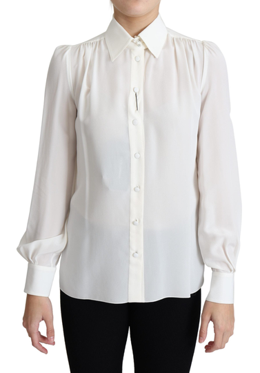 White Silk Crepe Shirt Crinkled Shoulders Top - IT36 | XS