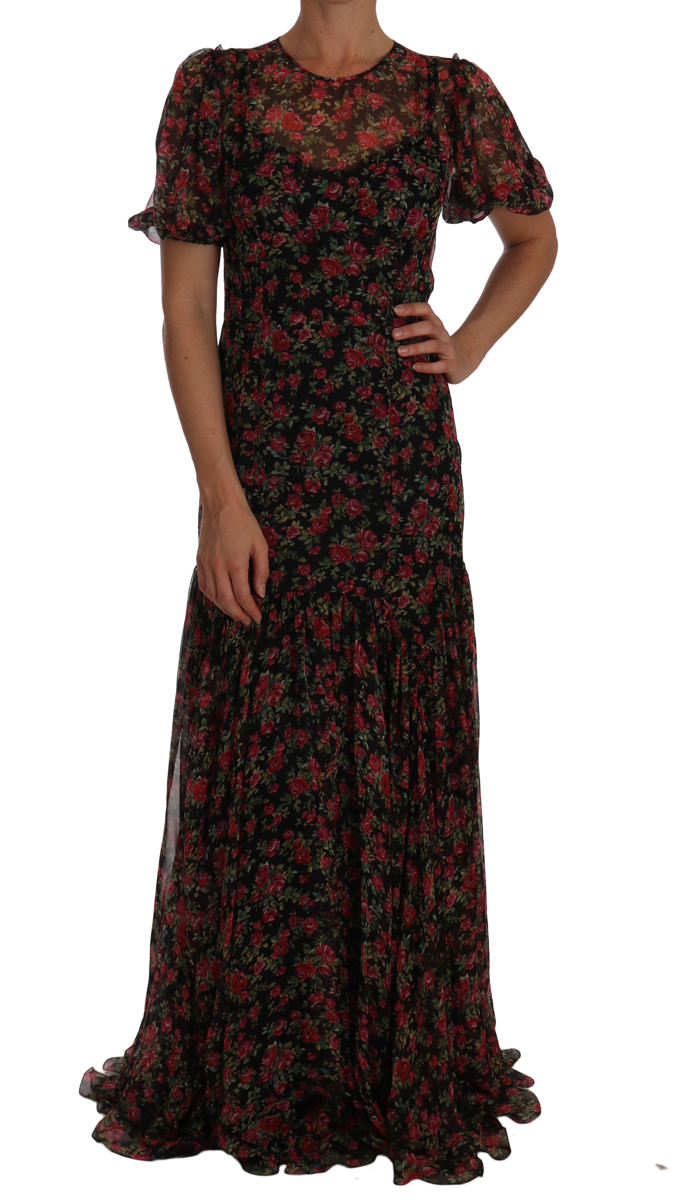 Dolce & Gabbana Women's Floral Roses A-Line Shift Gown Black DR1449 - IT40|S