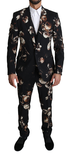Black Floral Slim 3 Piece MARTINI Suit - IT48 | M