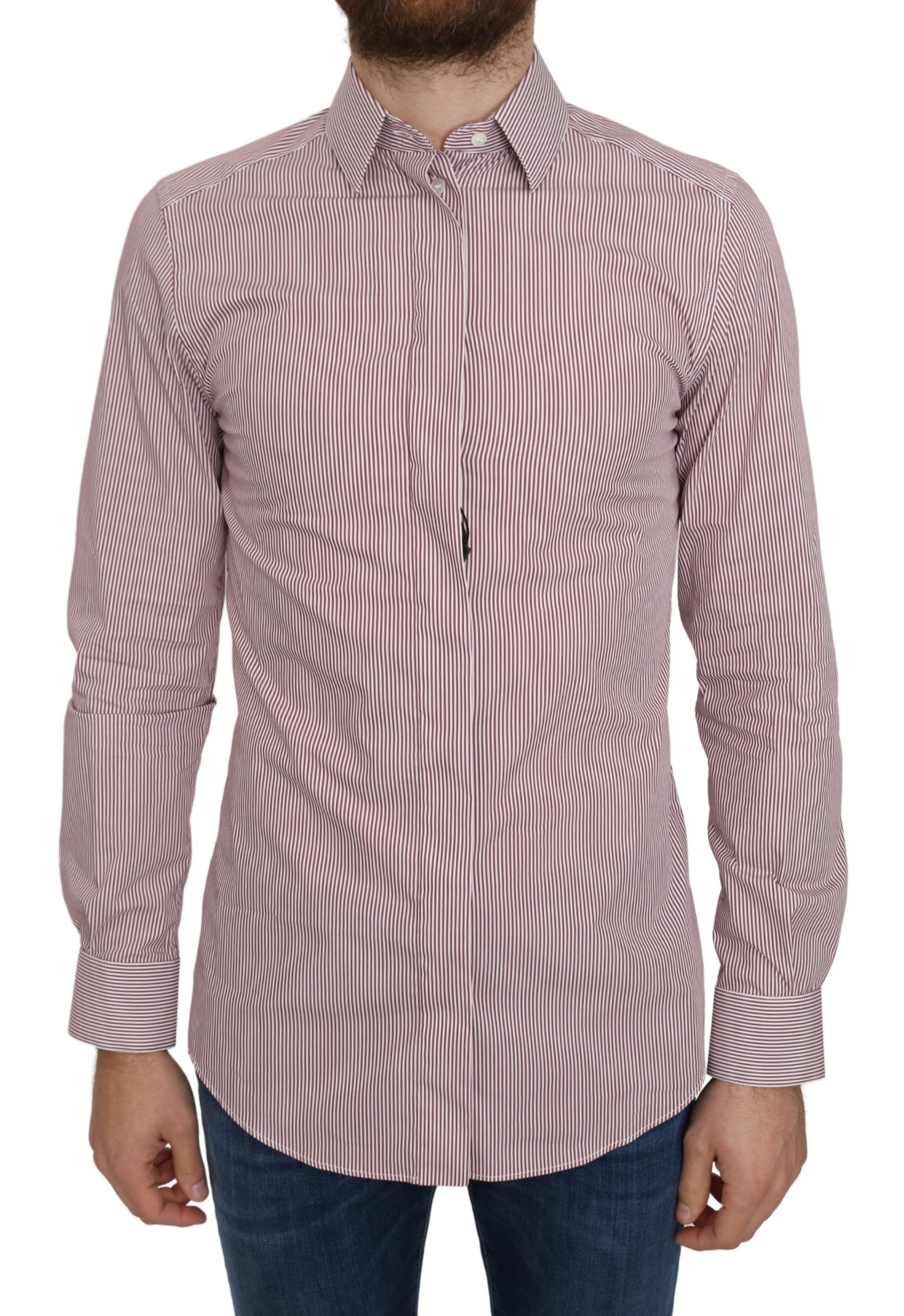 Dolce & Gabbana Men's Striped Dress Cotton Silk Shirt Red TSH5014 - IT40 | M