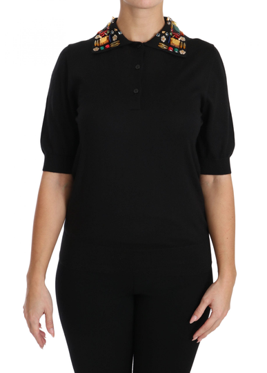 Dolce & Gabbana Women's Cashmere Crystal Top Black TSH3019-38 - IT38|XS