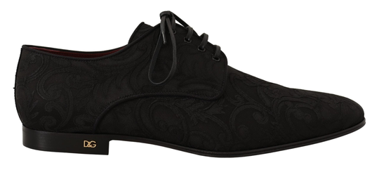Black Jacquard Lace Up Dress Derby Shoes - EU42.5/US9.5