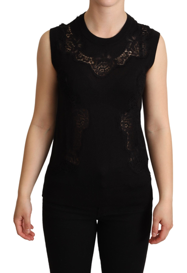 Black Cashmere Silk Cutout Tank Top - IT40|S