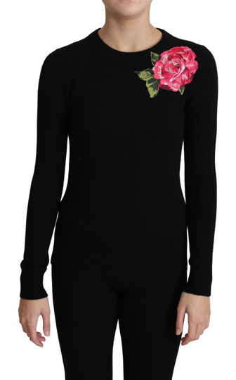 Dolce and Gabbana Women's Floral Embroidery Wool Sweater Black TSH5777-36 - IT36 | XS