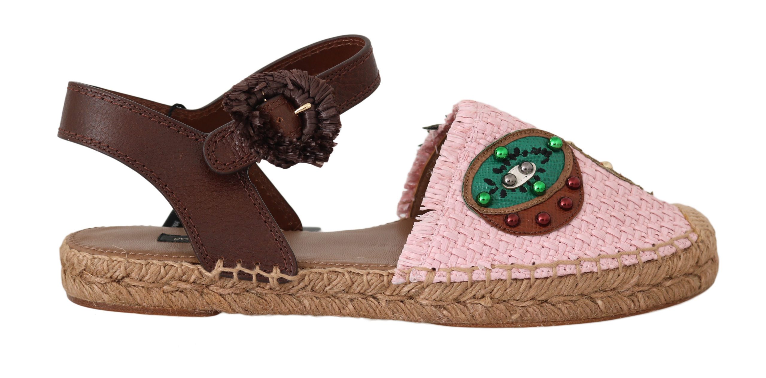 Dolce & Gabbana Women's Leather Raffia Sandal Pink LA5839 - EU39/US8.5