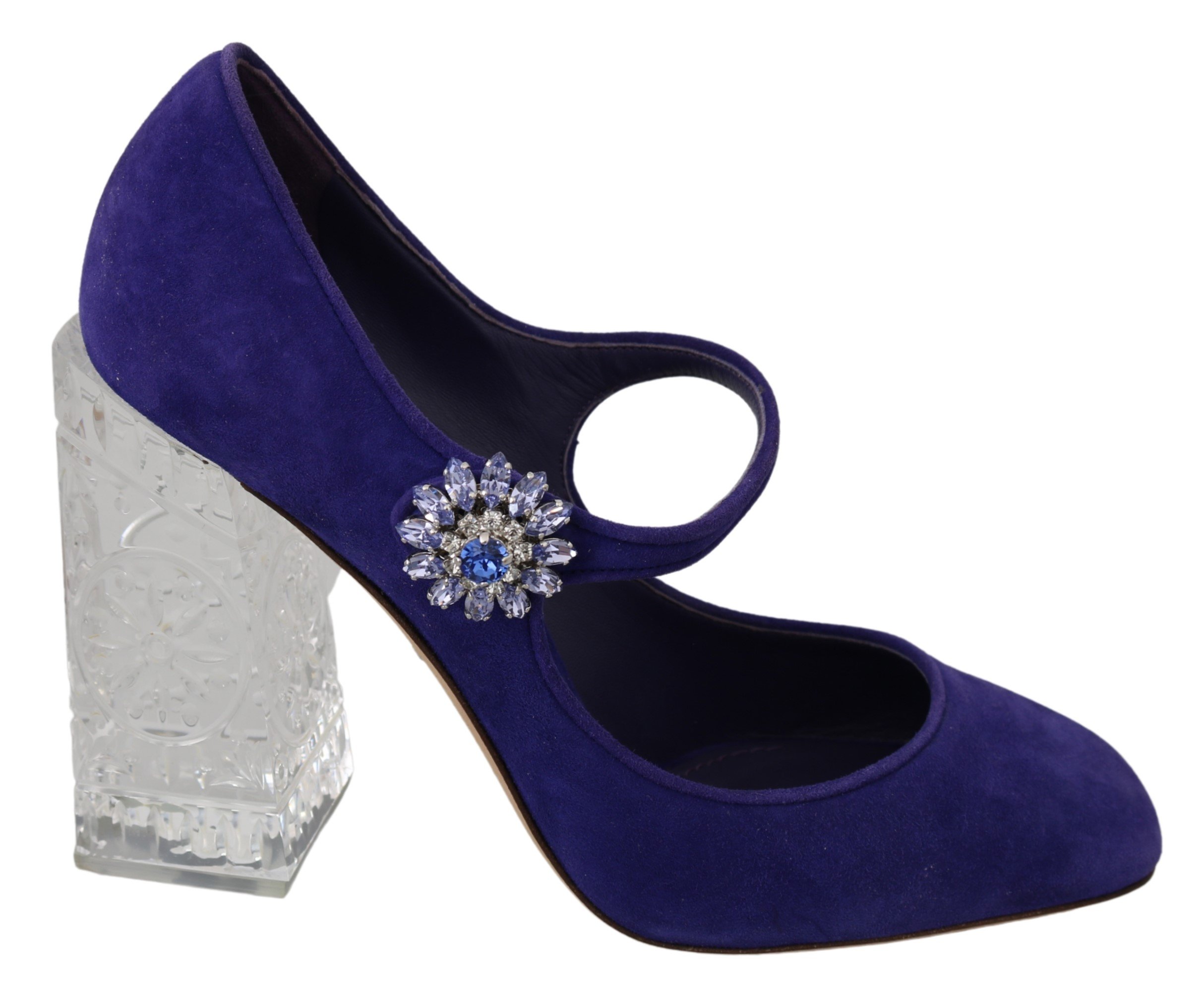 Dolce & Gabbana Women's Suede Crystal Mary Jane Pumps Purple LA6852 - EU39/US8.5