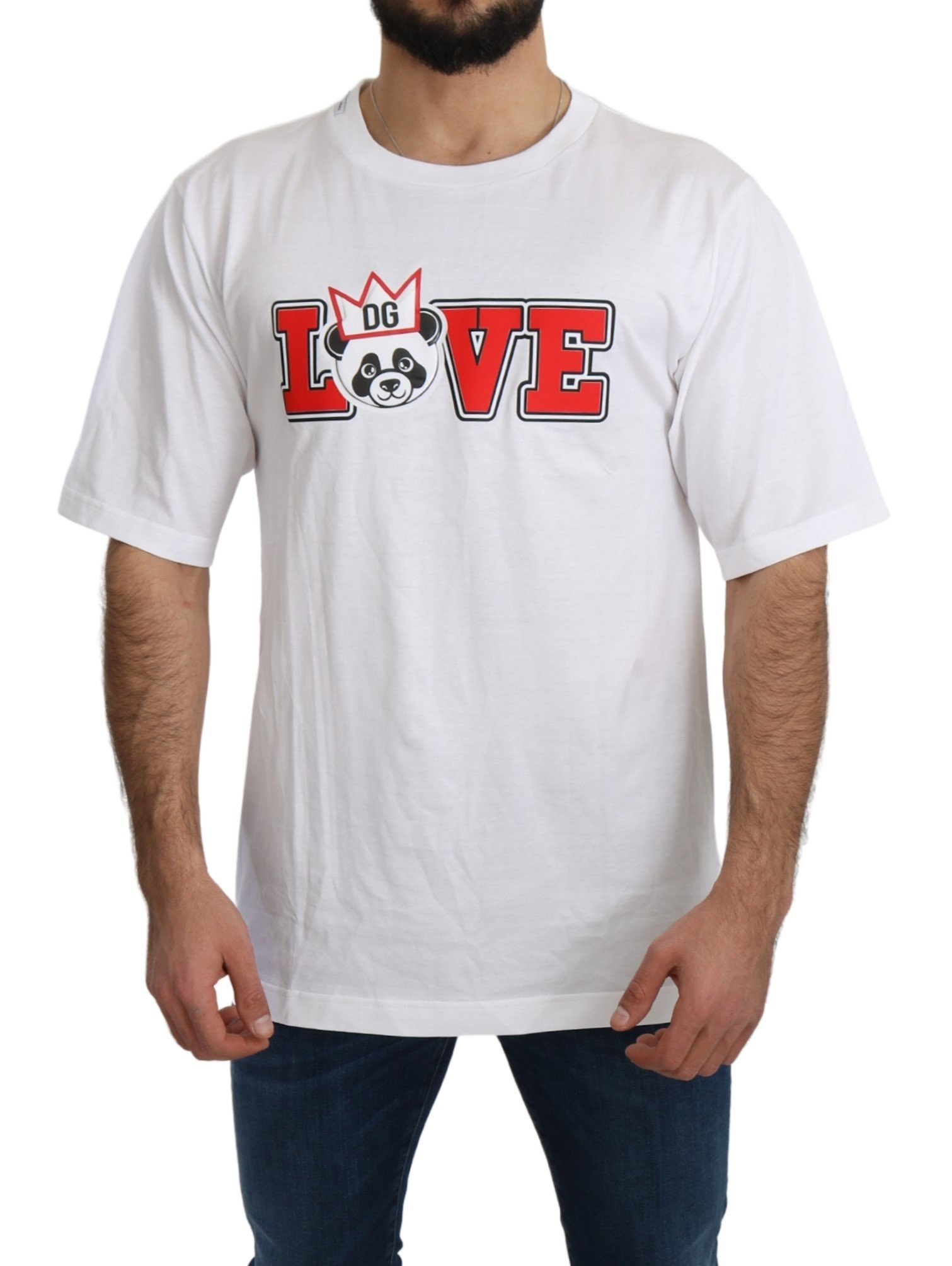 Dolce & Gabbana Men's Love Panda Print T-Shirt White TSH4955 - IT44 | XS