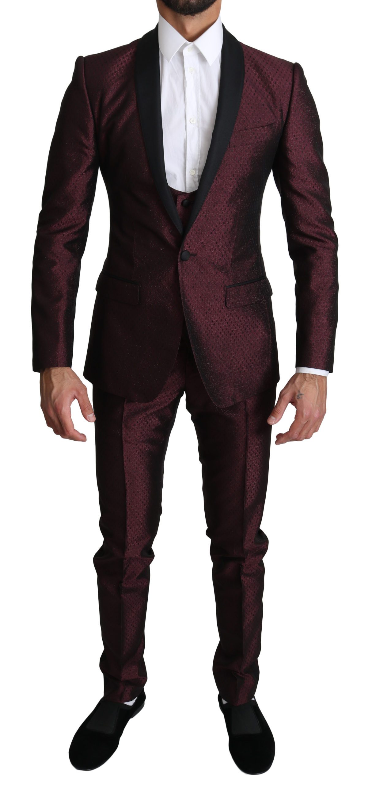 Dolce & Gabbana Men's Single Breasted 3 Piece MARTINI Suit Bordeaux KOS1518 - IT44 | XS