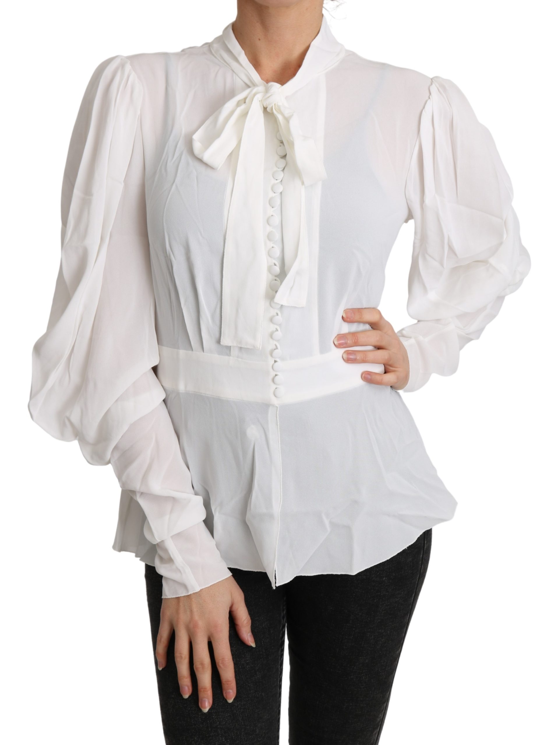 Dolce & Gabbana Women's Scarf Neck LS Top White TSH4829 - IT50|3XL