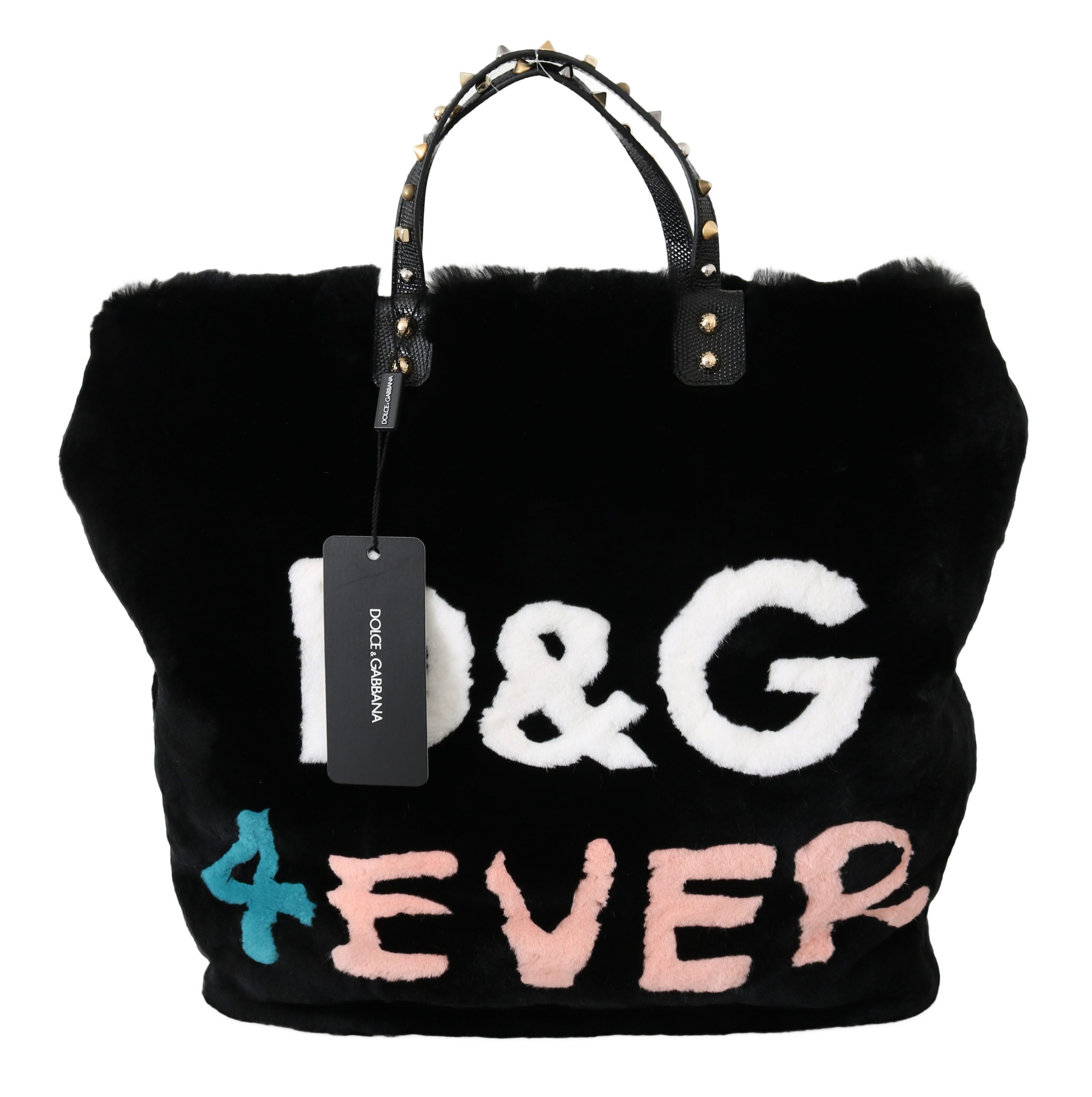 Dolce & Gabbana Women's Inlays Sling Fur Handbag Black VAS8793