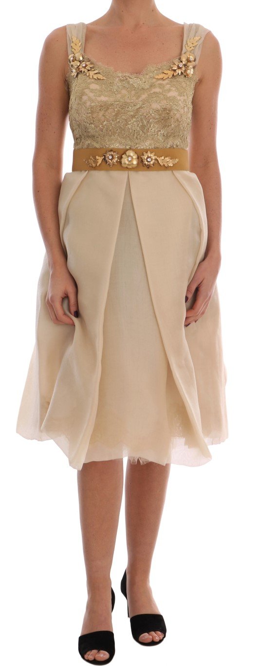 Dolce & Gabbana Women's Silk Crystal Embellished Dress Gold DR1364 - IT44|L