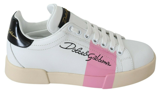 White Pink Leather Classic Sneakers Shoes - EU34/US3.5