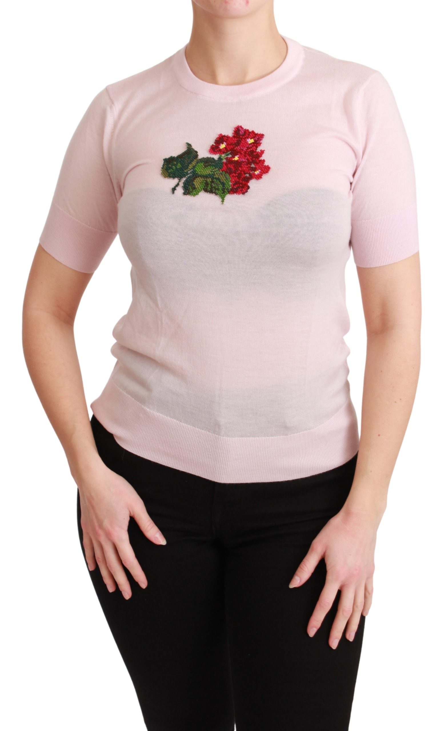 Dolce & Gabbana Women's Floral Embroidered Top Pink TSH4585 - IT38|XS