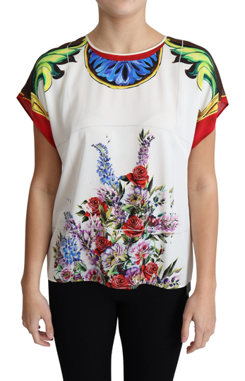 Multicolor Floral Print Cap Sleeve Blouse Top - IT42|M