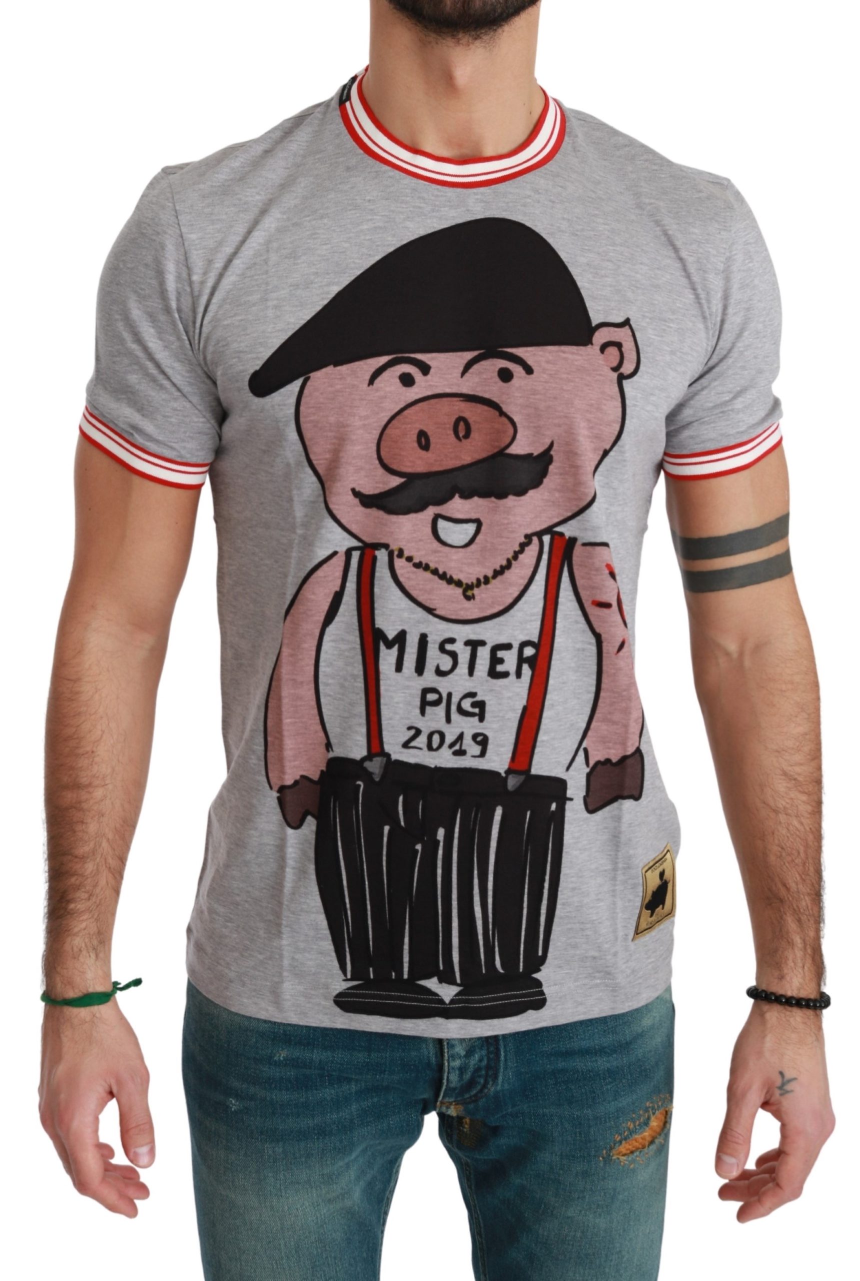 Dolce & Gabbana Men's Cotton the Pig T-Shirt Gray TSH4557 - IT44 | XS