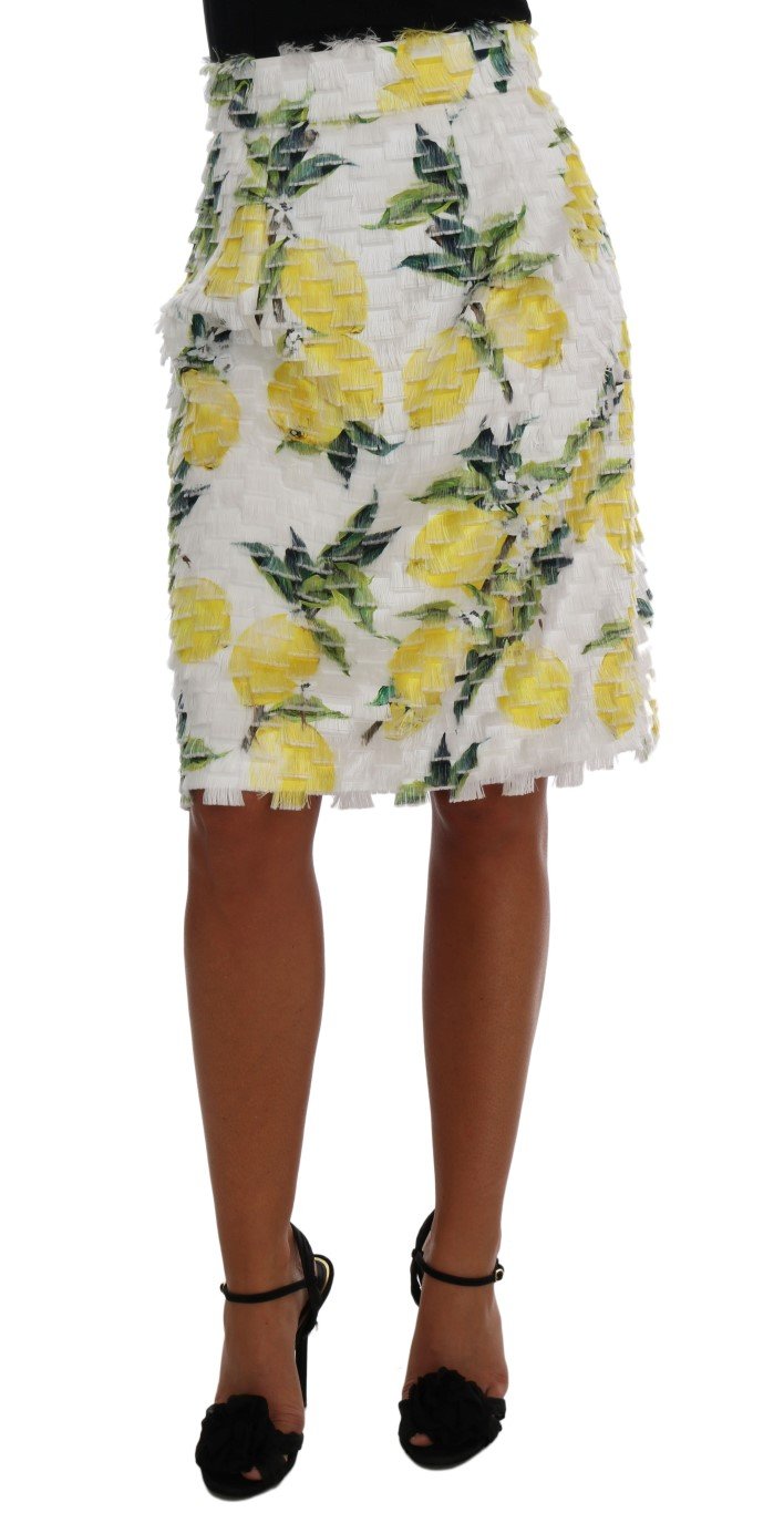 Dolce & Gabbana Women's Lemon Print Fringe Pencil Skirt Multicolor SKI1034 - IT38|XS