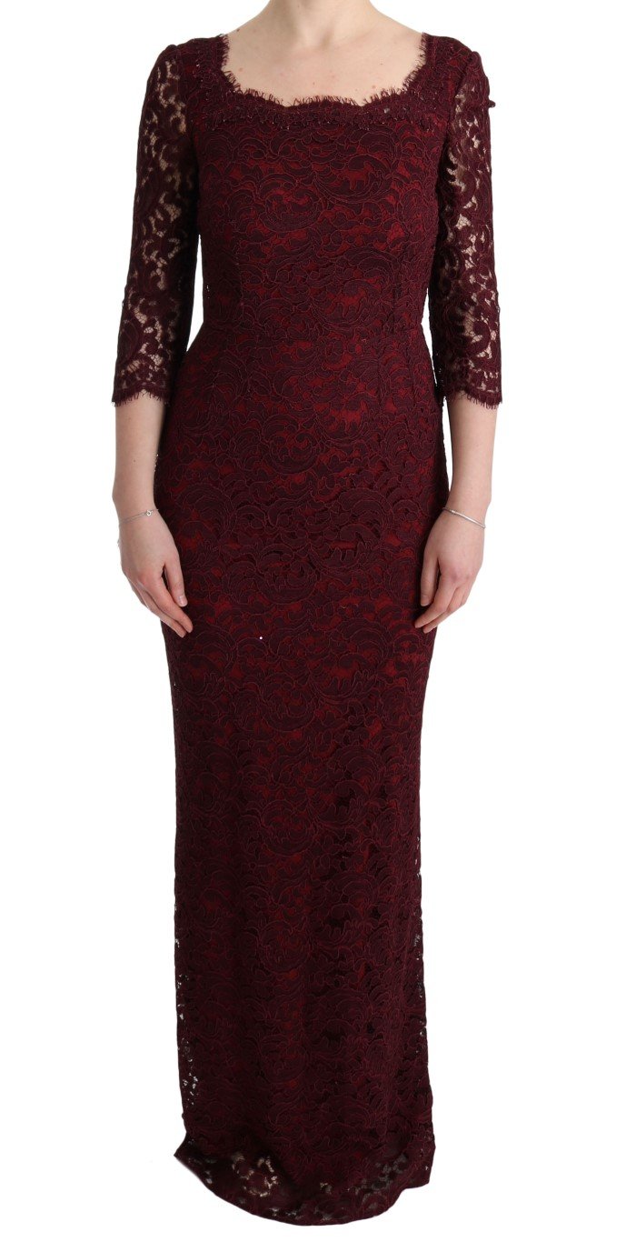 Dolce & Gabbana Women's Floral Ricamo Sheath Long Dress Bordeaux SIG60560 - IT40|S