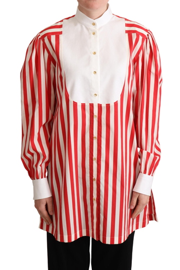 Red White Striped Long Sleeves Formal Shirt - IT40|S