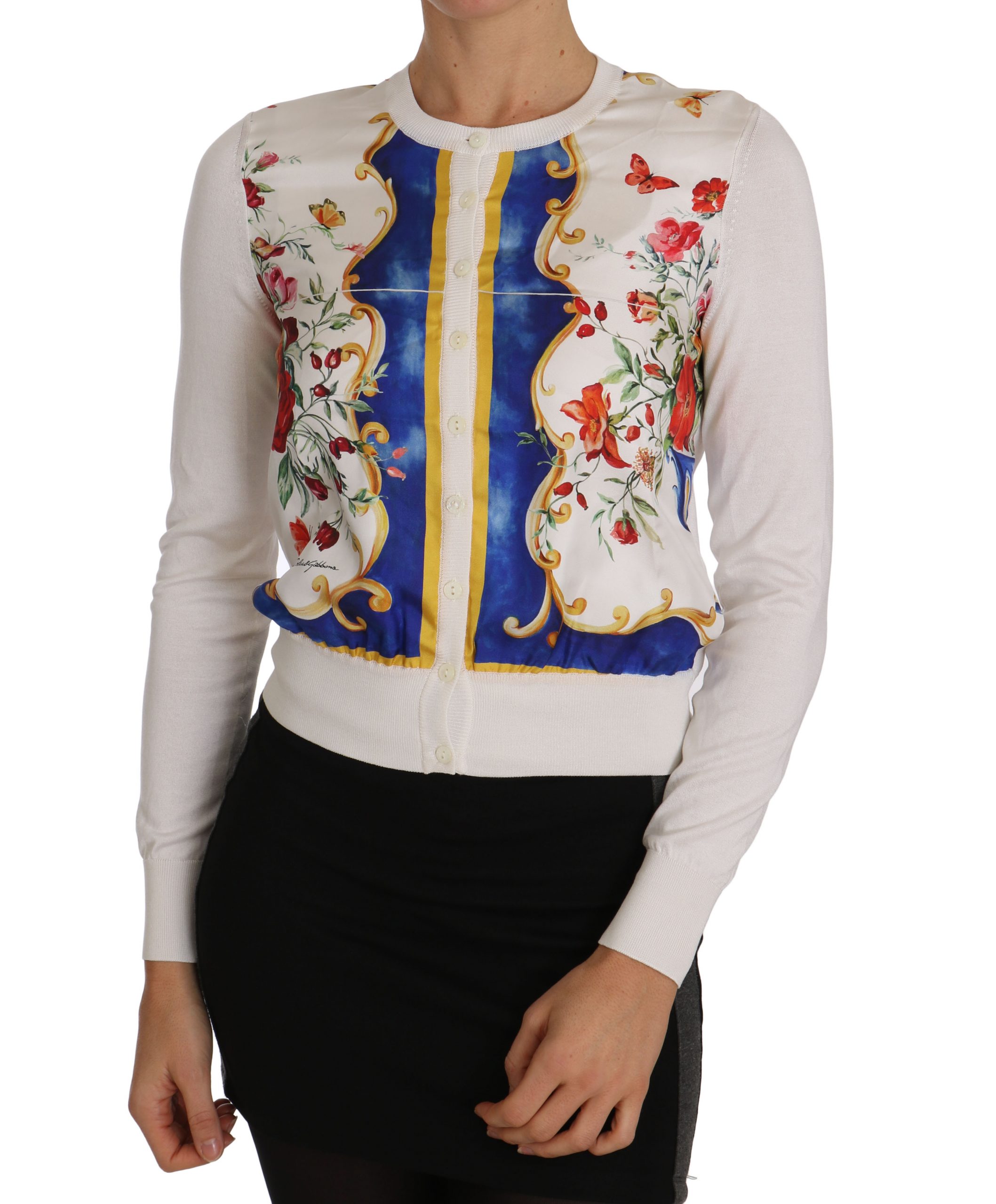 Dolce & Gabbana Women's Majolica Floral Silk Cardigan White TSH2280 - IT38|XS