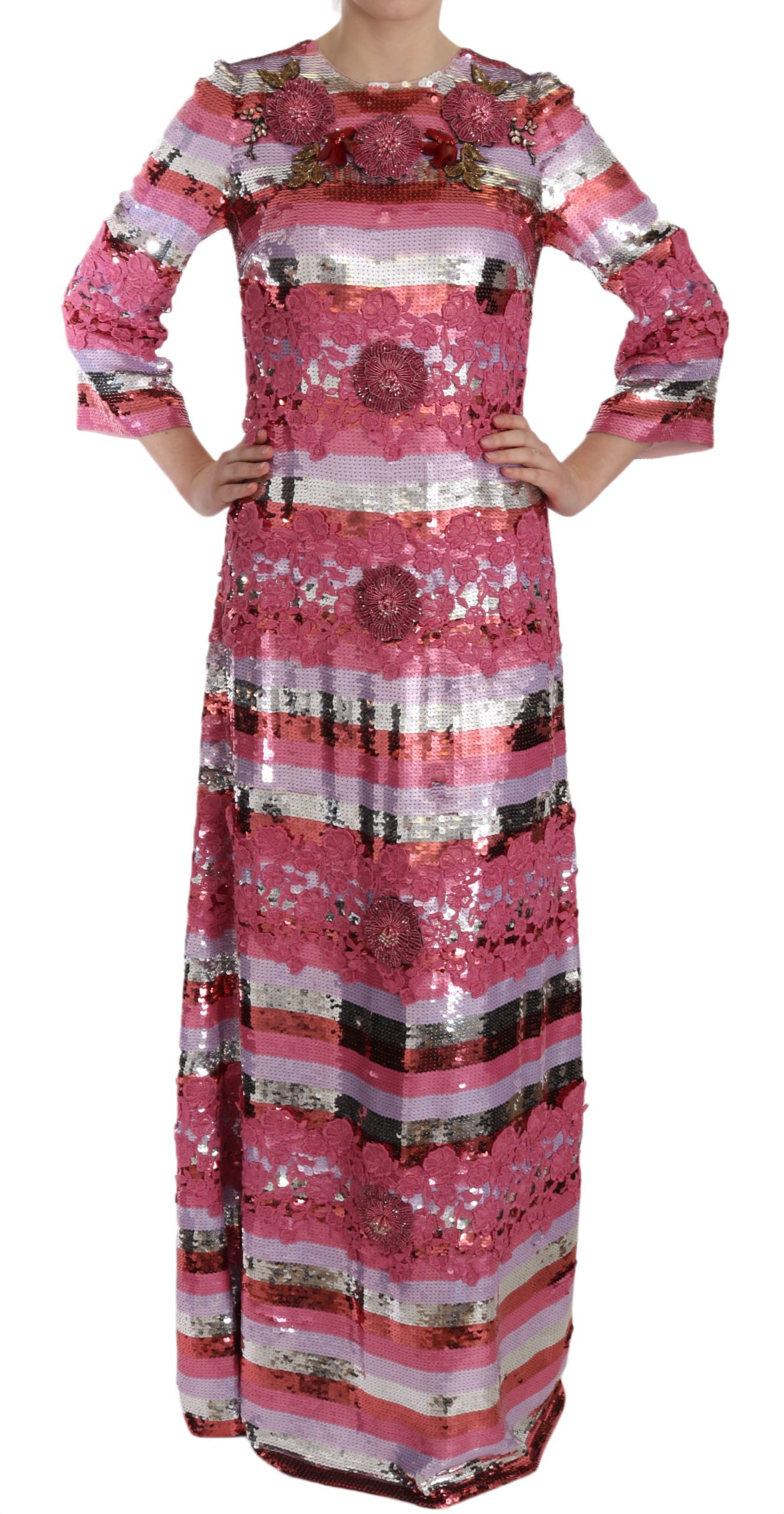 Dolce & Gabbana Women's Floral Sequined Crystal Gown Dress Pink DR1679 - IT44|L