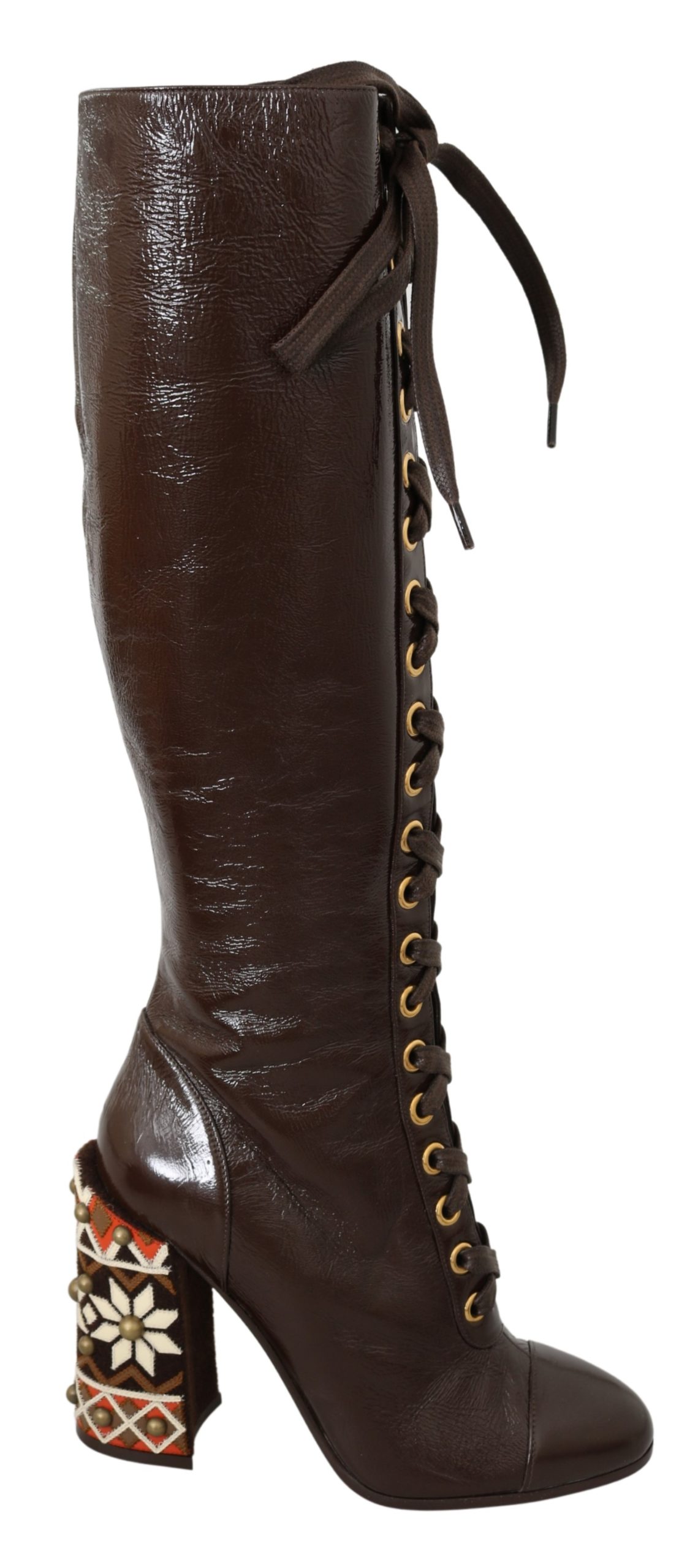 Dolce & Gabbana Women's Leather Knee High Boot Brown LA7089 - EU39/US8.5