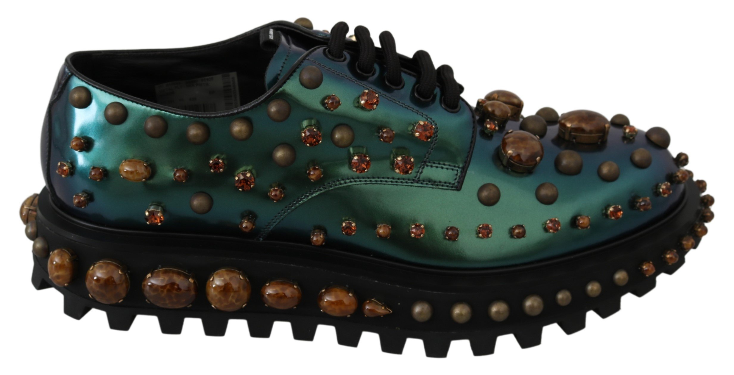 Dolce & Gabbana Men's Shiny Leather Crystals Derby Shoe Green MV3010 - EU43/US10