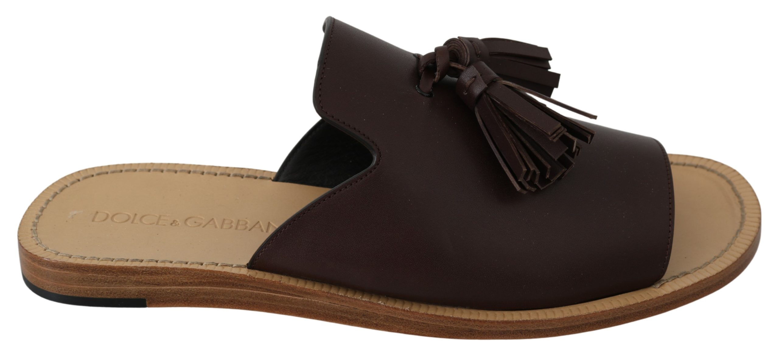 Dolce & Gabbana Men's Leather Open Toe Slides Sandal Brown MV3015 - EU44/US11