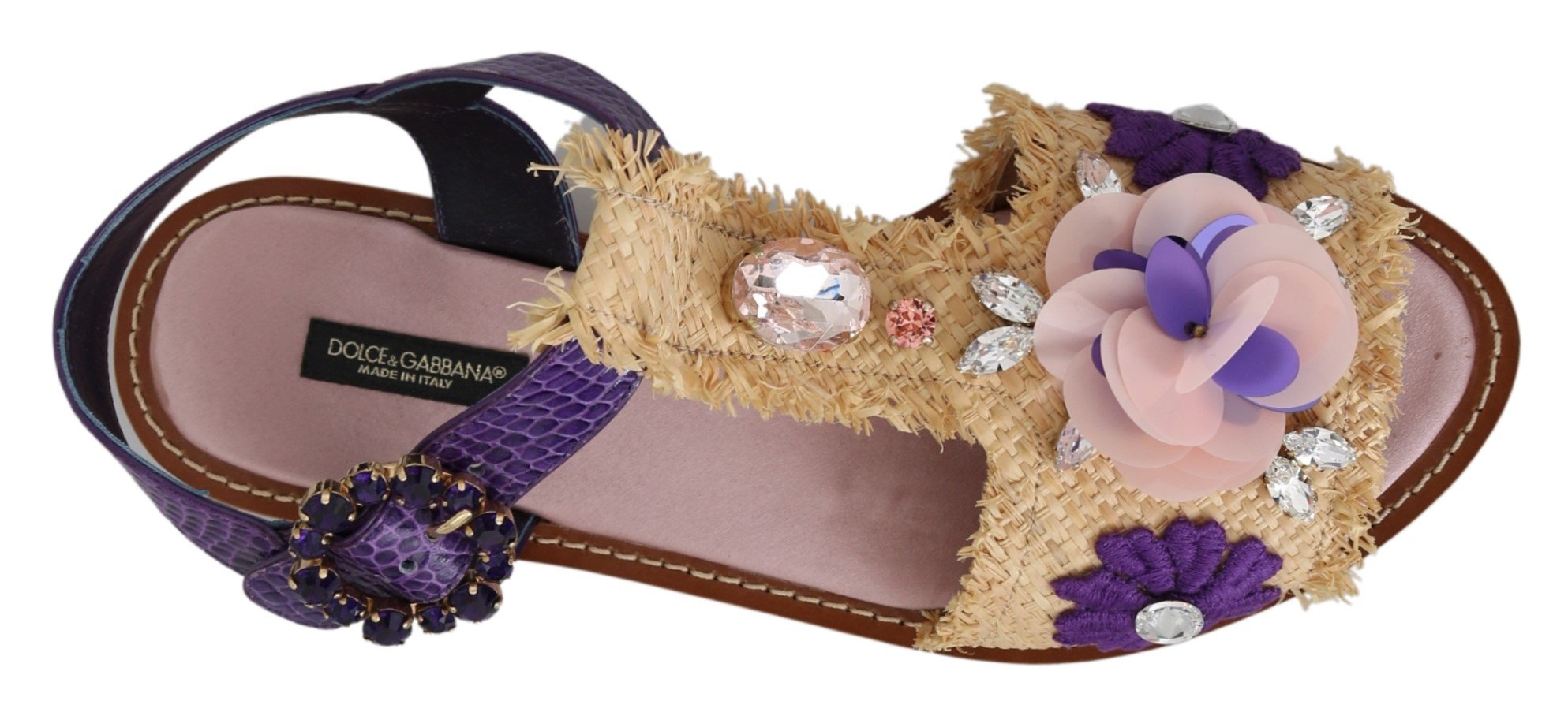 Dolce & Gabbana Women's Leather Crystal Sandal Purple LA6887 - EU39/US8.5