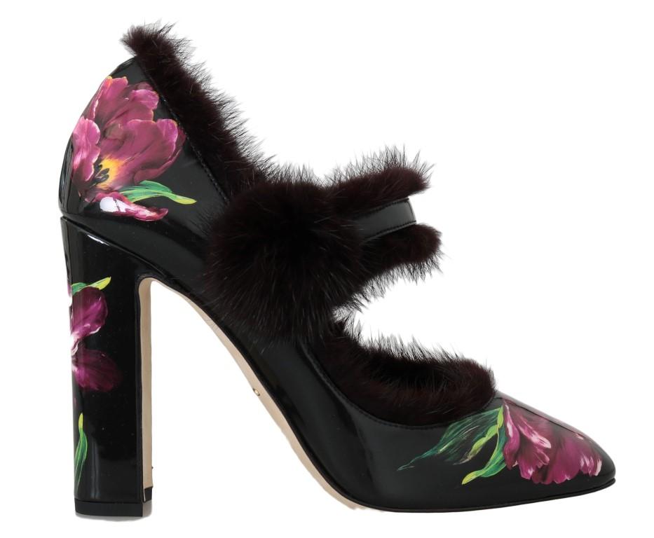 Dolce & Gabbana Women's Leather Tulip Mink Fur Pumps Black LA4147 - EU35/US4.5