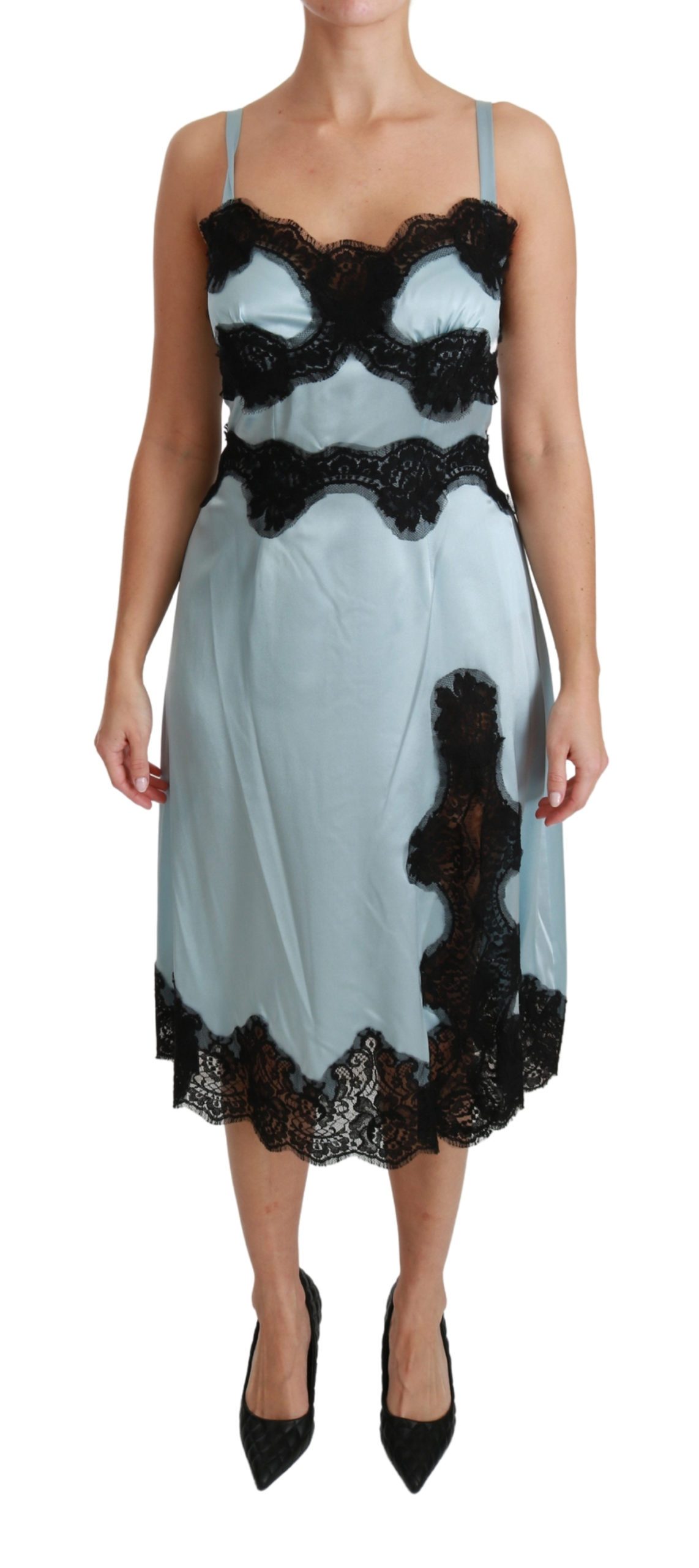 Dolce & Gabbana Women's Silk Lingerie Slip Lace Midi Dress Blue DR2490 - IT42|M