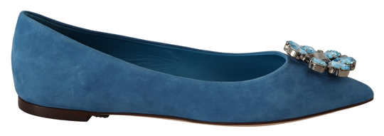 Blue Suede Crystals Loafers Flats Shoes - EU35/US4.5