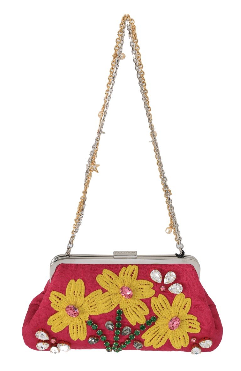 Dolce & Gabbana Women's Brocade Floral Crystal Applique Clutch Bag Pink VAS1738