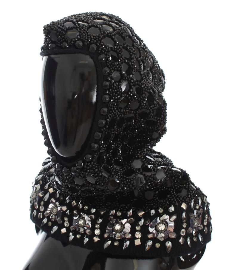 Dolce & Gabbana Women's Crystal Sequin Hood Scarf Hat Black MS906