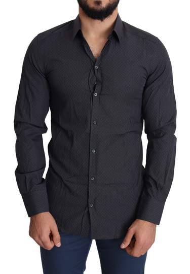 Dolce & Gabbana Men's Patterned Cotton Dress Shirt Black TSH5483-39 - IT39 | S